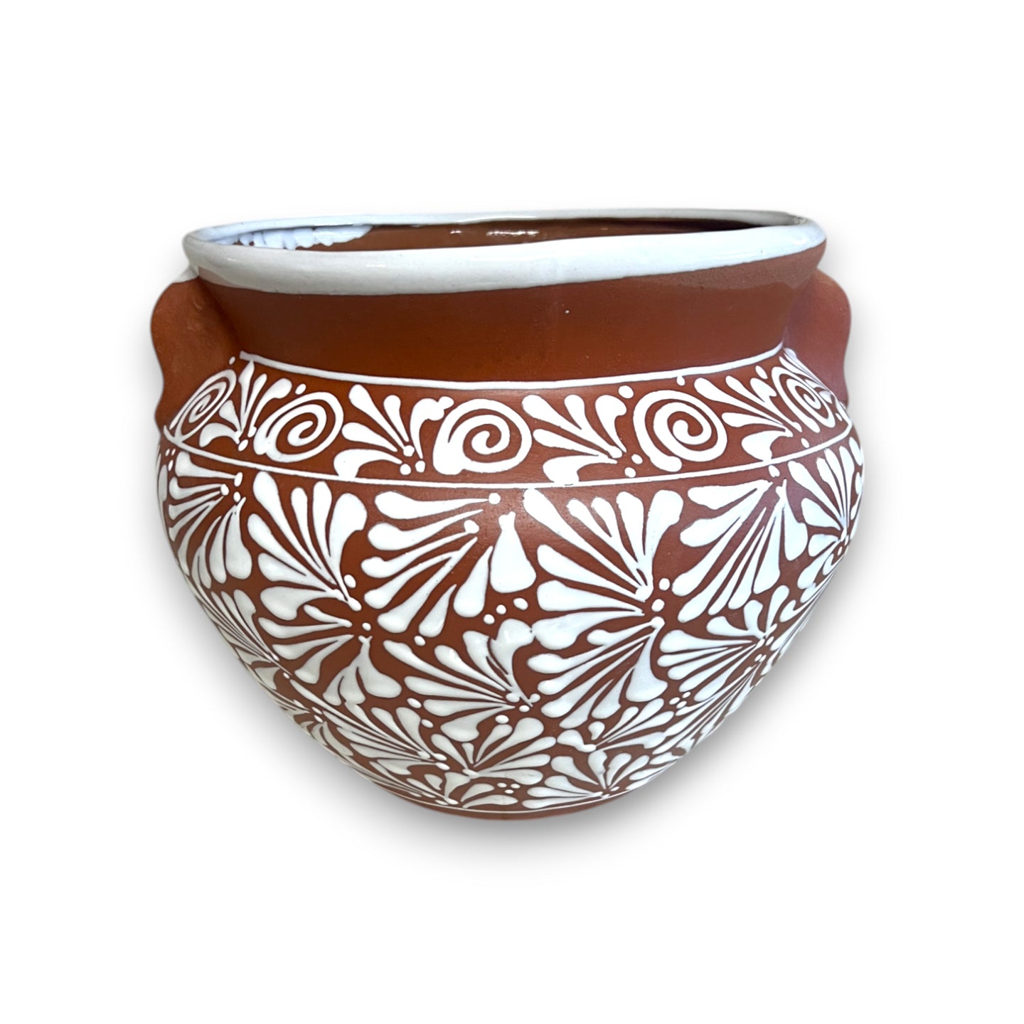 Terracotta Talavera Flower Pot | Brown & White Mexican Planter